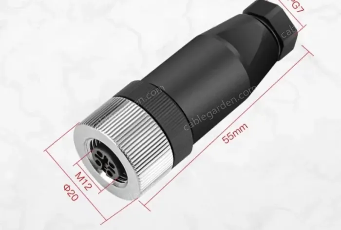 M12 connector waterproof male and female connector 4 pins m12 φ20 55mm