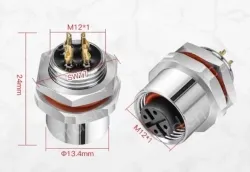 M12 connector waterproof male and female connector 4 pins m12 sw17 24mm