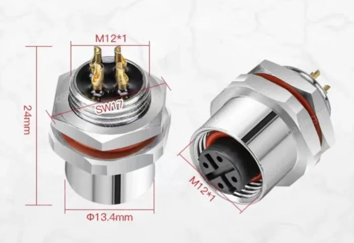 M12 connector waterproof male and female connector 4 pins m12 sw17 24mm
